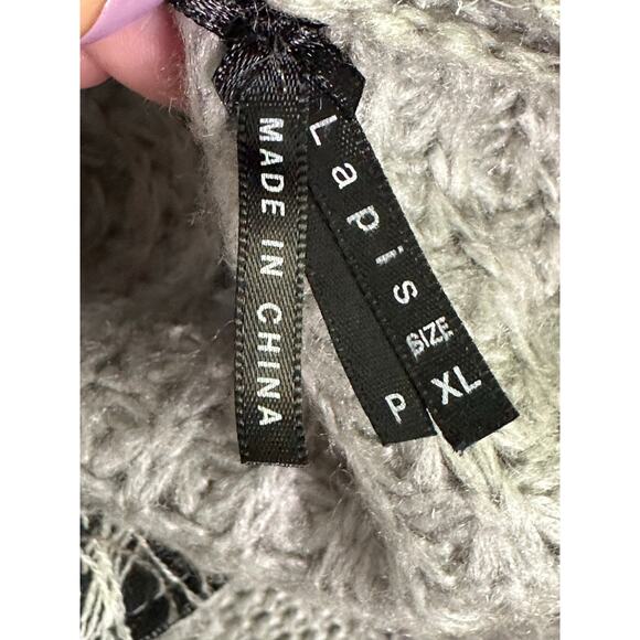 Lapis gray patchwork faux fur long cardigan sweater size XL - Picture 3 of 15